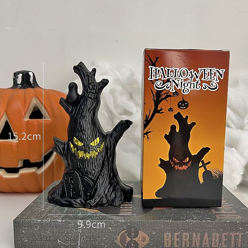 1 Pc 15.2 Cm Halloween Ghost Face Tree stump LED Electronic Candle Light Indoor and Outdoor Halloween Party Restaurant Bedroom Courtyard Atmosphere Decorative Light3
