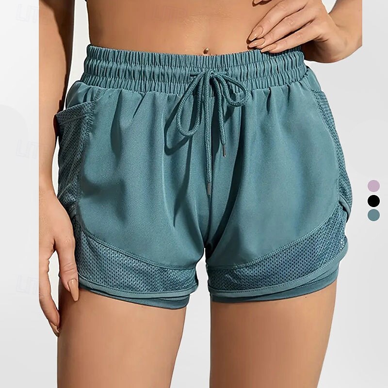 Women's Workout Shorts 2 in 1 with Pockets High Waist Dance Pilates Running Bottoms Solid Color Black Purple Green Sports Activewear Tight Fit2