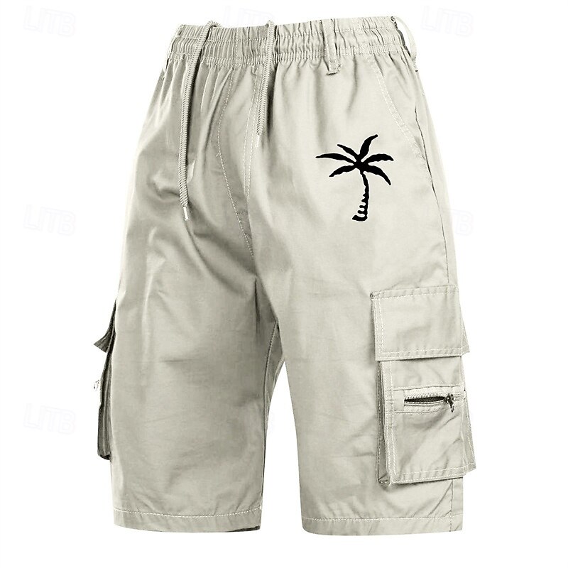 Men's Cargo Shorts Shorts Summer Shorts Elastic Waist Drawstring Multi Pocket Coconut Tree Comfort Wearable Knee Length Outdoor Sport Daily Fashion Casual Black Navy Blue