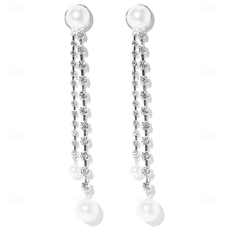 Women's Stud Earrings Tassel Fringe Precious Fashion Personalized Artistic Imitation Pearl Imitation Diamond Earrings Jewelry Silver / Golden For Carnival Wedding Party Street 1 Pair2