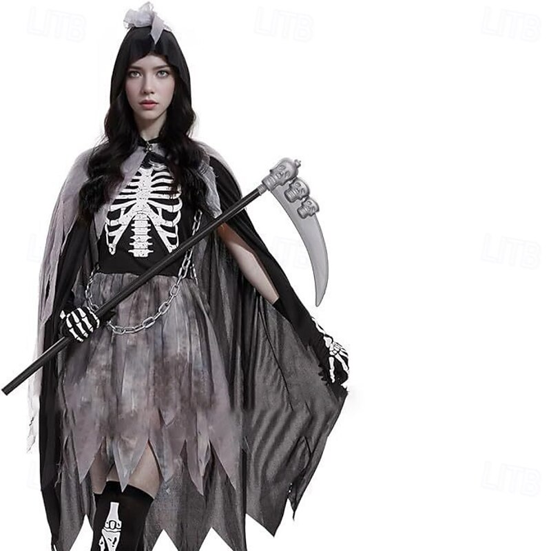 Skeleton Skull Grim Reaper Halloween Dress Outfits Costume Horror Scary Costume Adults' Women's Halloween Carnival Performance Party Easy Halloween Costumes Dress Up4
