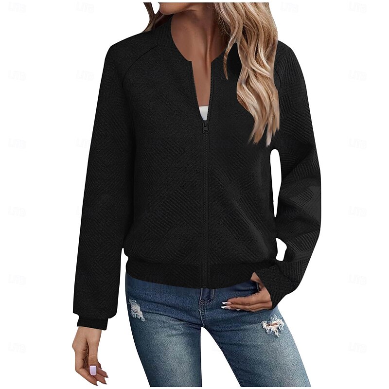 Women's Casual Jacket Sport Jacket Textured Jackets Office / Career Daily Wear Going out Fall Regular Coat Stand Collar Regular Fit Warm Vintage Style Lady Casual Jacket Long Sleeve non-printing3