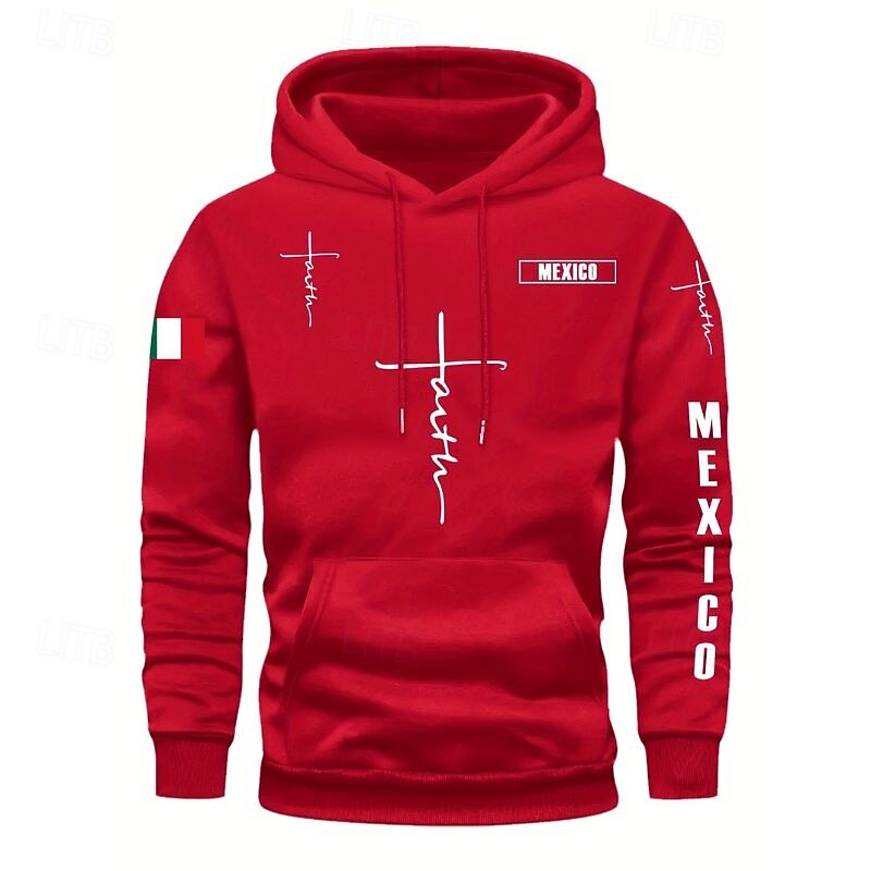 Men's Hoodie Black Pink Red Blue Green Hooded Flag Cross Pocket Drawstring Front Pocket Sports & Outdoor Daily Holiday Polyester Streetwear Graphic Casual Fall Winter Clothing Apparel Hoodies2