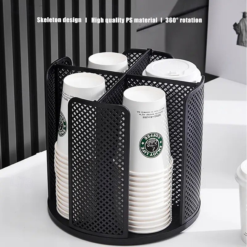 Space-Saving 360° Rotating Paper Cup Dispenser, Durable PS Plastic with Ventilated Removable Design, Black & White, Perfect for Kitchen and Office Coffee Cups4