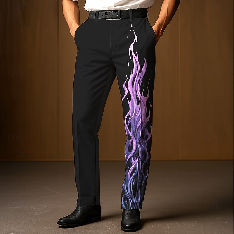 Men's Dress Pants Trousers Suit Pants Flame Full Length Outdoor Holiday Fashion Red Blue Micro-elastic2