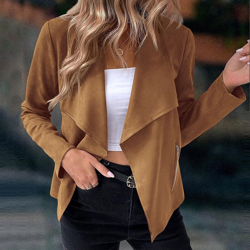Women's Casual Jacket Comfortable Breathable Pocket Fashion Modern Plain Street Daily Regular Turndown Regular Fit Long Sleeve Outerwear Black Red Burgundy Spring Fall4