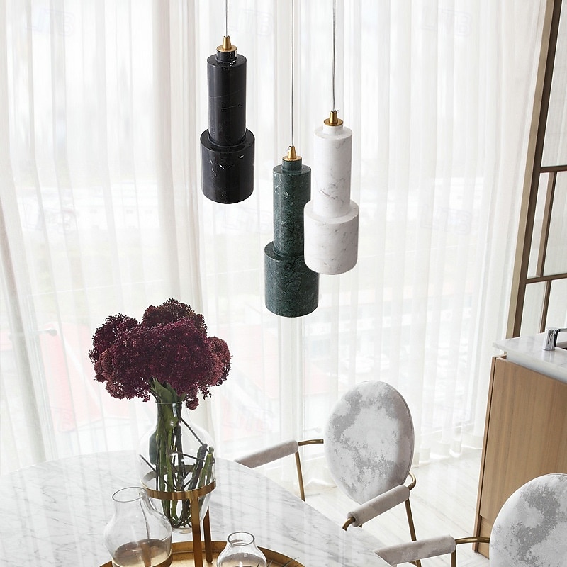 Natural Stone Cylinder Pendant Light,, 26cm Height, Warm White/White Light, GU10, Kitchen Island Sink Black Green White Dimmable, for Dining Room Bedroom Bar Cafe Restaurant2