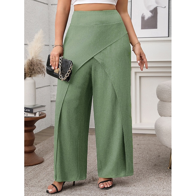 Women's Wide Leg Pants Trousers Casual Full Length Natural Plain Wide Leg Comfy Breathability Casual Daily Black Green Spring Fall Loose Fit2