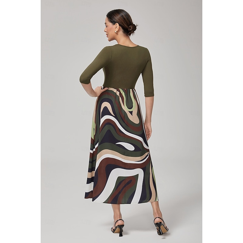 Camouflage Patchwork Modal Knitted Maxi Dress3