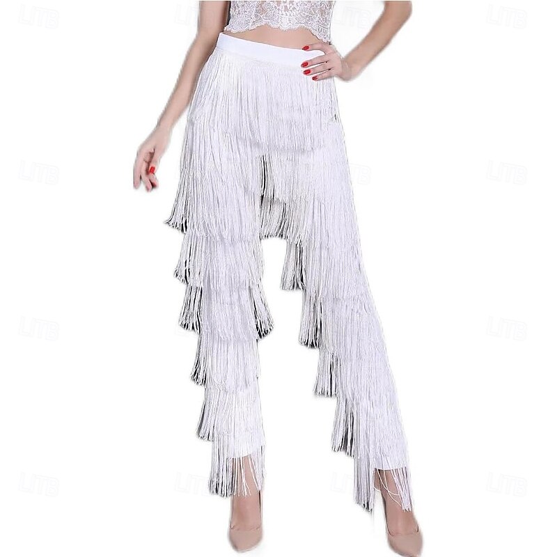 Latin Dance Pants Tassel Splicing Women's Performance Training Theme Party High Spandex2