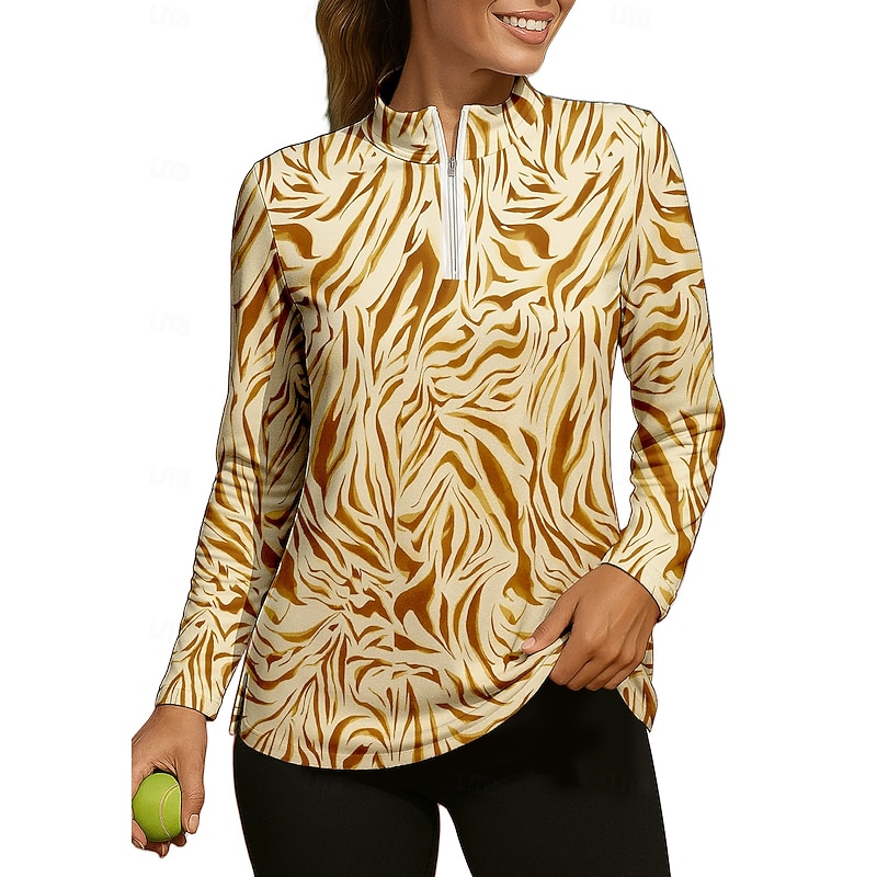 Women's Zebra Shirt Sport Shirt Golf Polo Shirt Tennis Shirt Long Sleeve Zipper Floral UPF50+ UV Resistant High Elasticity Moisture Wicking Breathable Tennis Golf Pickleball Stand Collar Zip Collar3