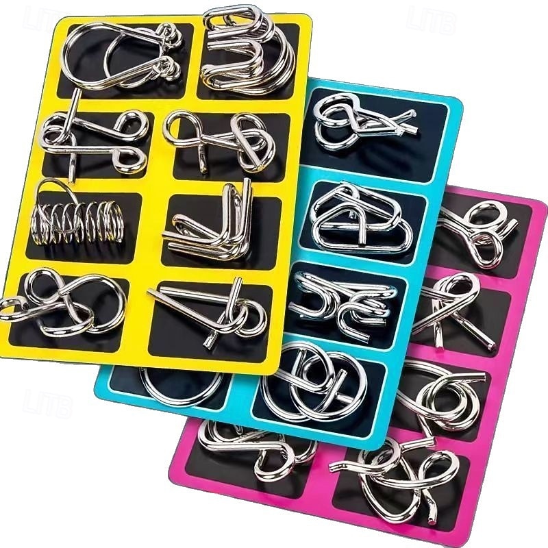 Metal Wire Puzzle Set of 24 with Pouch,Brain Teaser IQ Test Disentanglemen Iron Link Unlock Interlock Game Chinese Ring Magic Trick Toy for Party Favor Kids Adults Challenge