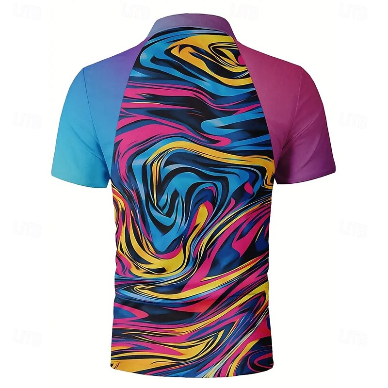 Men's Geometric 3D Polo Short Sleeve Polo Shirts Collared Shirts Casual Athleisure Buttons Summer Rainbow2