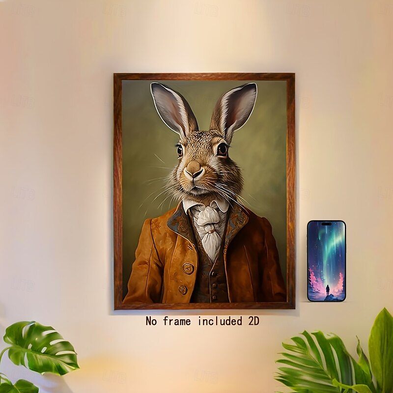 Vintage Rabbit Canvas Art Funny Creative Frameless Wall Decor for Home Office Cafe & More2