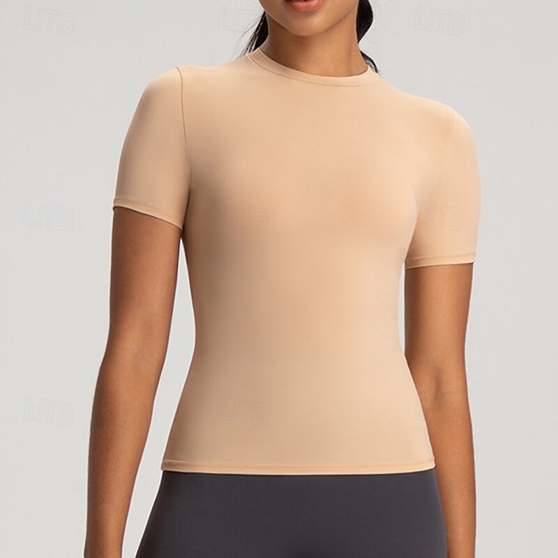 Women's Yoga T-shirt Lightwear Ultra Stretch Breathable Short Sleeve Sports Solid Color Top For Pilates Running Yoga Activewear4