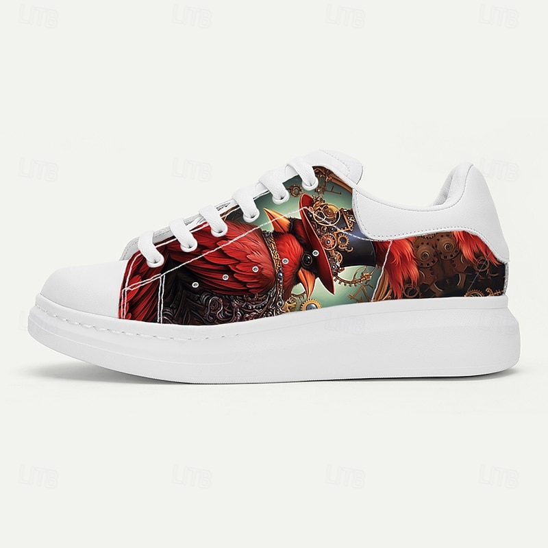 Men's White Sneakers with Steampunk-Inspired Gears Print for Casual Outfits Walking and Halloween Parties4