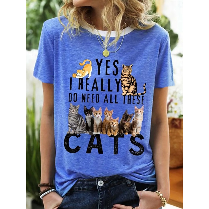 Women's T Shirt Graphic Animal Letter Vintage Stylish Classic Short Sleeve Crew Neck Round Neck Regular Tops Daily Weekend Print White Blue Green Summer3