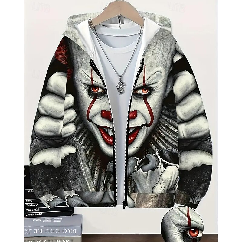 Boys' 3D Ghost Hoodie Coat Outerwear Long Sleeve Spring Fall Cool Sport Kids 4-12 Years Zip Street Daily Regular Fit