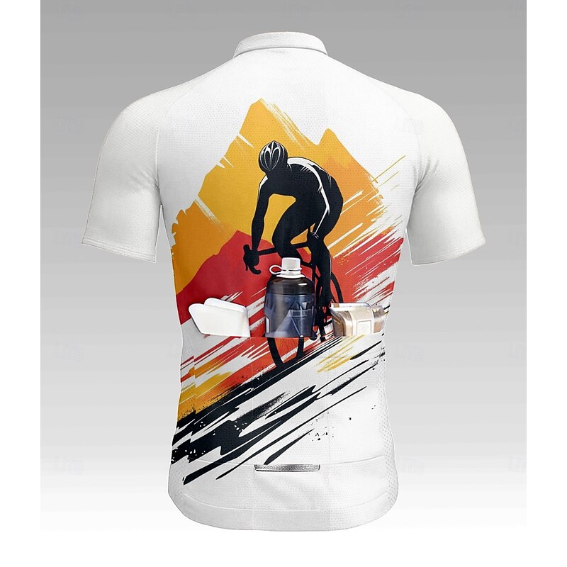 Men's Cycling Jersey Graphic Geometric Short Sleeve Bike Jersey Top with 3 Rear Pockets UV Resistant Quick Dry Front Zipper Reflective Strips Sports White Clothing Apparel2