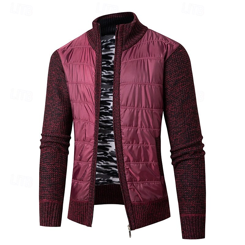 Men's Cardigan Sweater Cropped  Sweater Zip Sweater Knit Sweater Ribbed Knit Regular Tops Patchwork Pocket Plain Stand Collar Fashion Classic Vacation Daily Wear Clothing Apparel Fall Winter Black4