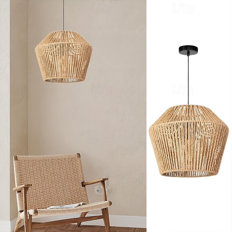 Boho Vintage Rattan Pendant Light, Country Rustic Style, 27cm Height, Warm White/White Light, E26/E27, Adjustable Chain4