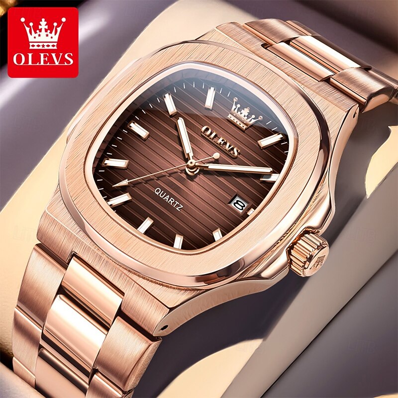 OLEVS Women Men Quartz Watch Luxury Large Dial Fashion Business Luminous Calendar Waterproof Stainless Steel Strap Watch2