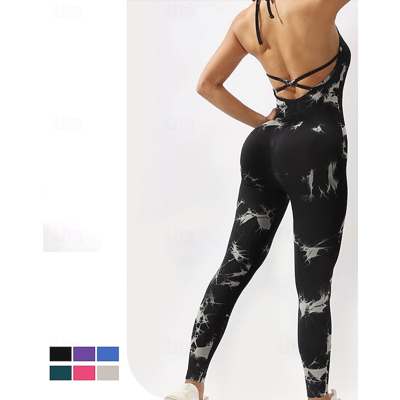 Women's Scrunch Yoga Romper Workout Jumpsuits Backless Spot Romper Black Red Gym Workout High Waist Stretchy Quick-drying Breathable Sleeveless Sport Activewear Slim