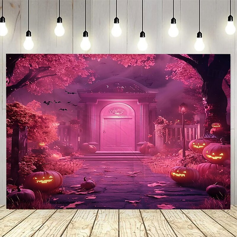 Halloween Pumpkin Lantern Abandoned House at Night Landscape Hanging Tapestry Mural Art Large Tapestry Mural Decoration Photos Background Carpet Curtains Home Bedroom Living Room Decoration4