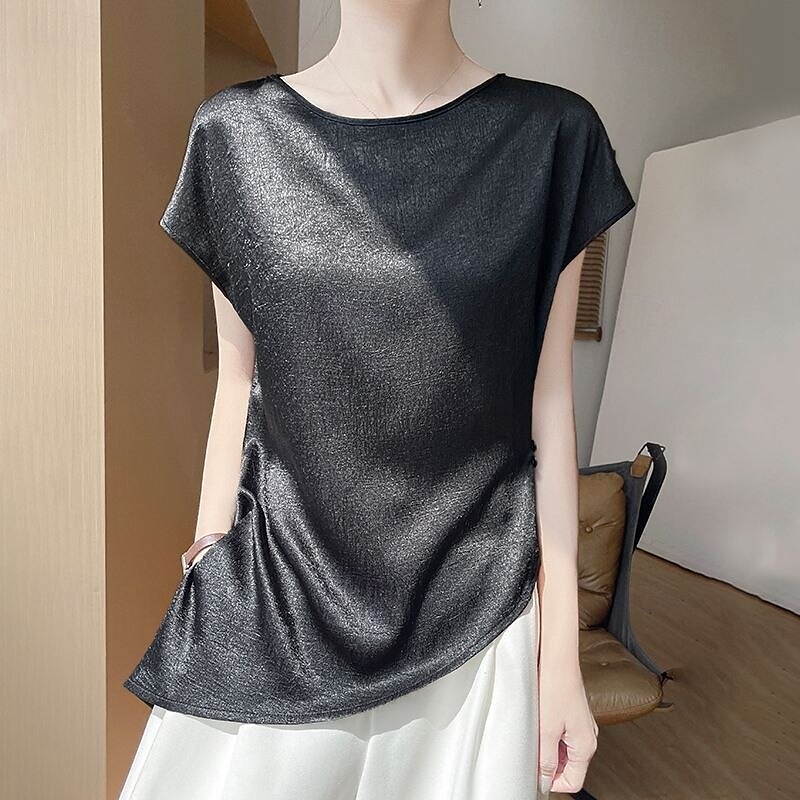 Women's T Shirt Tee Top Plain Fashion Modern Short Sleeve Crew Neck Regular Tops Daily Going out Weekend Asymmetrical Black Gold Khaki Beige Gray Summer4