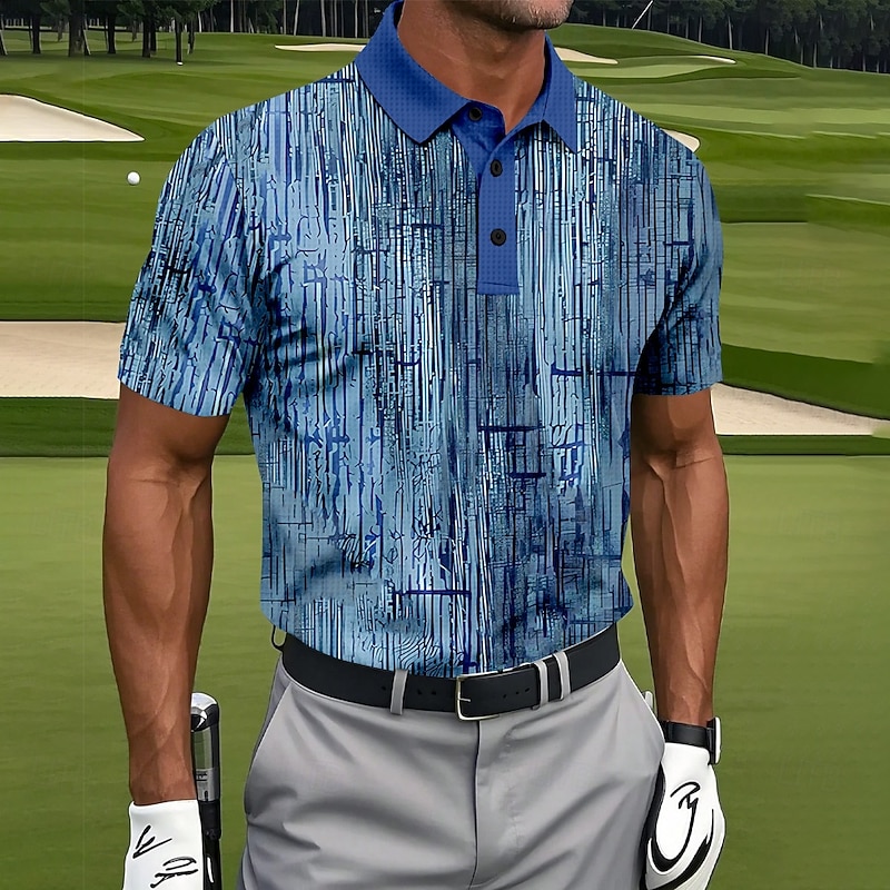 Men's Golf Gradient Stripes Waffle Polo Shirts Golf Shirt Short Sleeve Polo Shirts Collared Shirts Sportswear Casual Outdoor Athleisure Daily Wear 3D Print Buttons Summer Blue Purple Green