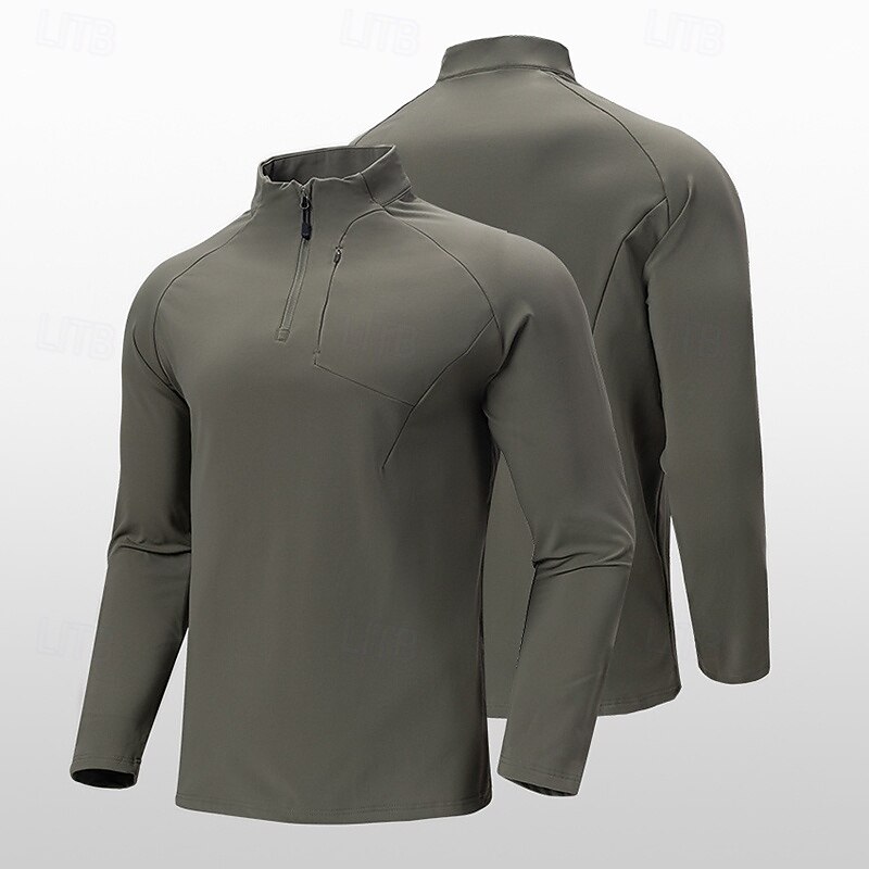 Men's Hiking Shirt Hiking top Zipped Hoodie Sweatshirt Long Sleeve Stand Collar Top Outdoor Lightweight Sweat wicking Polyester Black Army Green Brown Workout Running