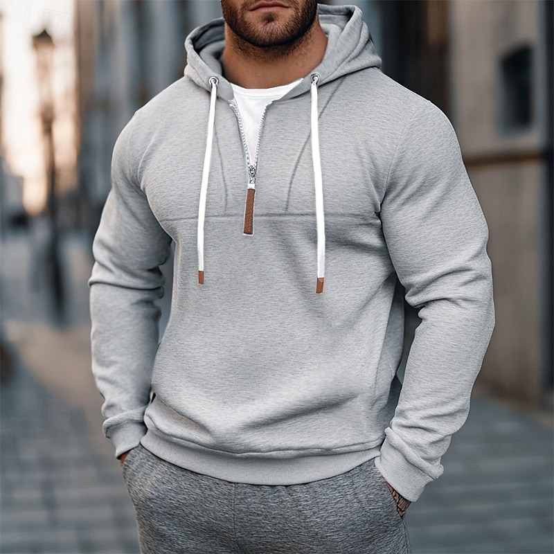 Men's Hoodie Quarter Zip Hoodie Wine Red Black White Navy Blue Khaki Hooded Plain Patchwork Sports & Outdoor Casual Daily Streetwear Cool Sportswear Fall & Winter Clothing Apparel Hoodies Sweatshirts
