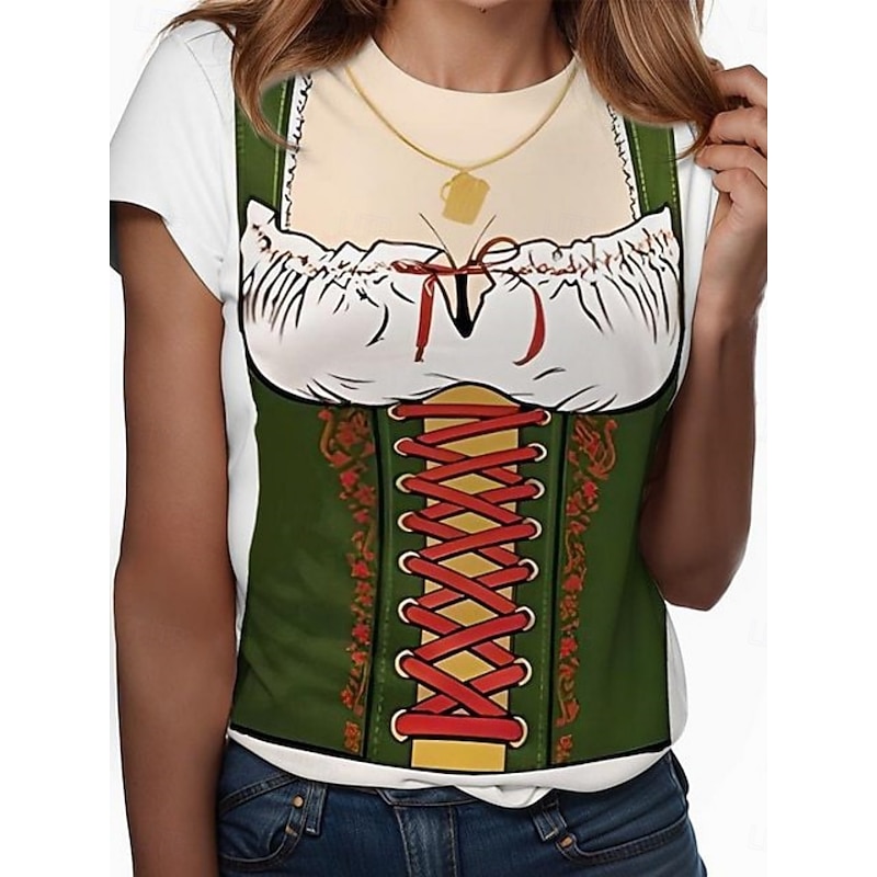 Oktoberfest Women's T Shirt Graphic Fashion Stylish Modern Short Sleeve Crew Neck Regular Tops Daily Weekend 3D Print Black White Brown Green Summer Spring3