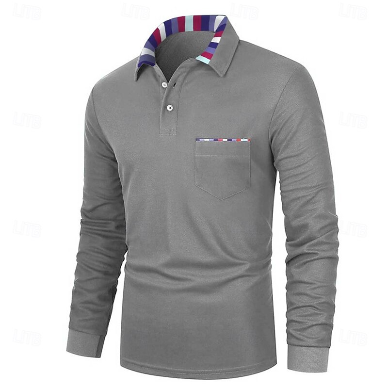 Men's Polo Shirt Golf Shirt Casual Holiday Classic Long Sleeve Fashion Basic Plain Quick Dry Summer Regular Fit Fire Red Black Army Green Dark Navy Grey Polo Shirt4