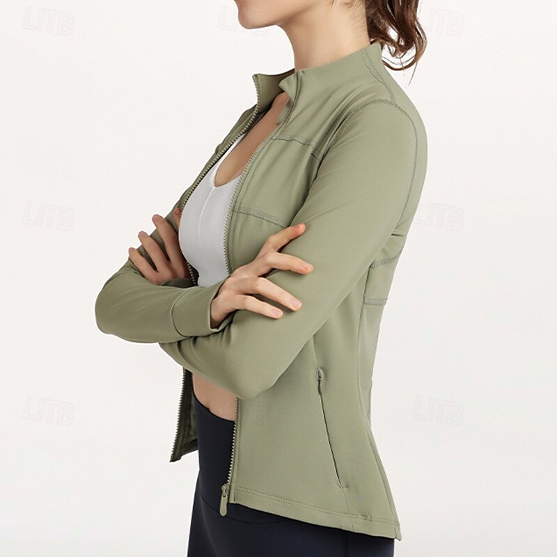 Women's Yoga Jacket Stand Collar Quick Dry Full Zip Long Sleeve Sports Solid Color Top For Gym Gym Workout Fitness Slim Activewear4