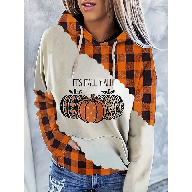 Halloween Women's Pullover Hoodie Sweatshirt Pumpkin Graphic Warm Active Vintage Long Sleeve Hooded Regular Tops Home Street Dailywear Purple Orange Dark Blue Spring Fall Winter - Main Image