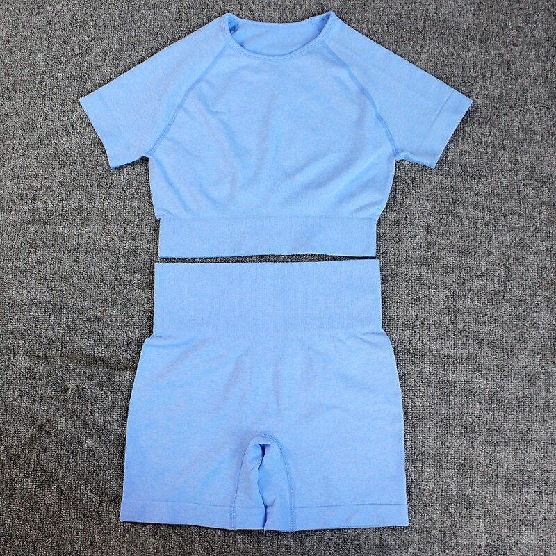 Women's 2 Pieces Workout Sets Shorts and Crop Top Solid Color Clothing Suit Black Pink Gym Workout High Waist Stretchy Breathable Short Sleeve Sport Activewear Slim3