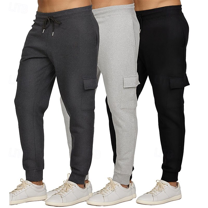 Men's Sweatpants Joggers Trousers Casual Pants Pocket Elastic Waist Drawstring Solid Colored Comfort Full Length Outdoor Daily Running Vacation Simple Black Navy Blue Stretchy