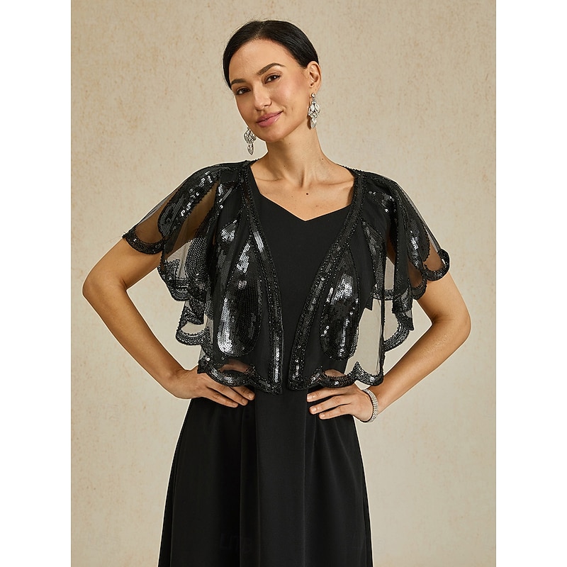 Women's 1920s Shawl Sequin Beaded Evening Cape Retro Wraps Scarf Cover Up for Wedding Party Bride Dress3