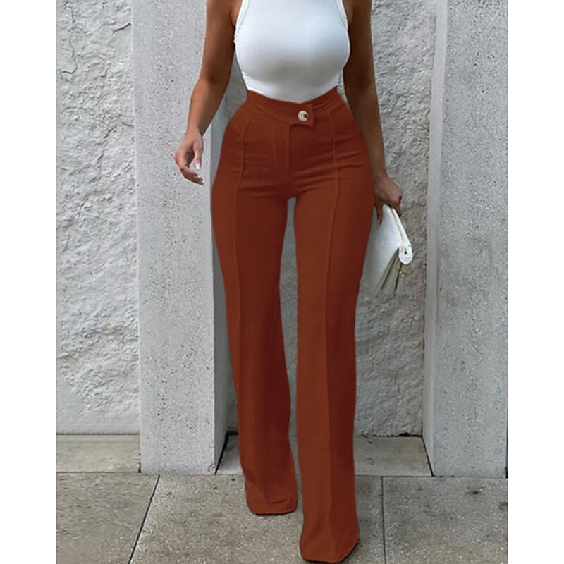 Women's Wide Leg Slacks Streetwear Casual Full Length Natural Plain Elastic Waist Comfortable Street Holiday Daily Wear Black Pink Brown Green Fall Regular Fit