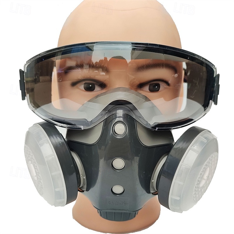 Dust-proof Integrated Respirator Mask Woodworking Tools, Reusable Half Mask with Goggles, Anti-dust Mask for Spray Painting Woodworking, Safety Construction Gear, Protector