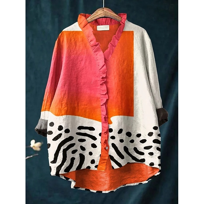 Women's Boho Shirt Graphic Geometric Elegant Bohemia Active V Neck Regular Tops Work Daily Holiday Ruched Ruffle Maroon Black Pink Blue Orange Summer Spring Fall