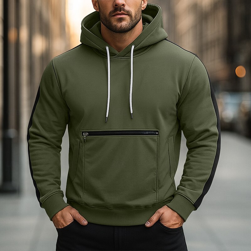 Men's Hoodie Pullover Hoodie Sweatshirt Fleece Hoodie Wine Red Army Green Navy Blue Royal Blue Purple Hooded Plain Patchwork Color Block Sports & Outdoor Casual Daily Streetwear Cool Sportswear