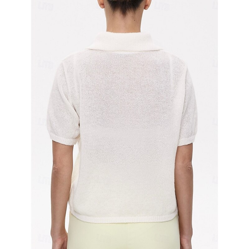 Women's Sweater Casual Soft Pure Color Ribbed Shirt Collar Buttons Knitted Long Sleeve Regular Tops Knit Outdoor Daily Weekend Black White Fall Winter4