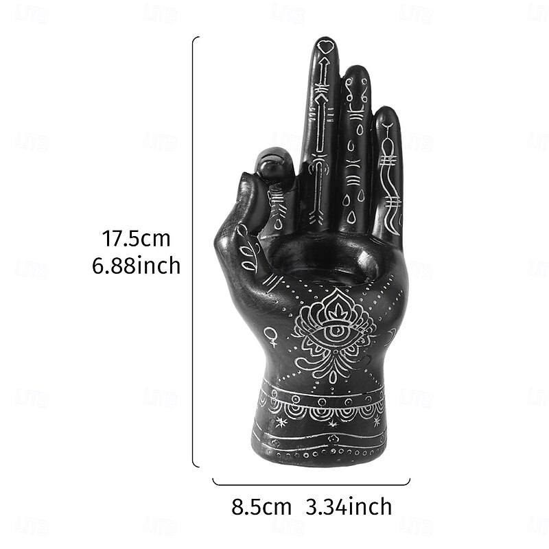 Halloween Resin Left Hand with Three Eyes Statue, Spooky Art Decor with Candle Holder, Horror Design Element for Home Decor, Halloween Parties, and Day of the Dead Celebrations4