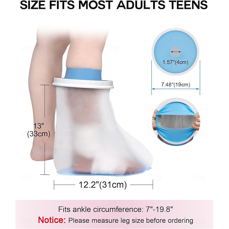 Waterproof Foot Cover for Shower Adult, Foot Cast Covers with Non-Slip Padding Bottom, Watertight Ankle Foot Cast Protector for Surgery Bandage Dressing Wound, Reusable2