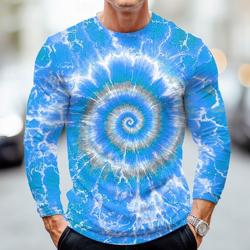 Men's Geometric Tie Dye T Shirt Long Sleeve T shirt 3D Print Crew Neck Shirt Fashion Exaggerated Street Casual Daily Yellow Blue Purple Summer Spring Fall Clothing Apparel S M L XL XXL XXXL4