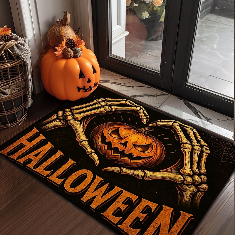 Halloween Indoor Outdoor Doormat Kitchen Mat Vintage Pumpkin Face Design, Non-Slip Front Door Mat for Porch, Entryway, Patio, Bedroom, Bathroom and 2025 Halloween Home Decoration3