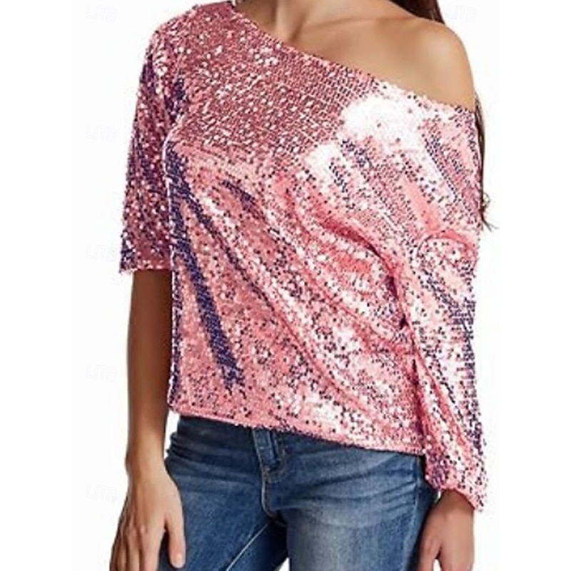 Women's Sequin Sparkly Party Glitter Sparkly Stylish Long Sleeve Cold Shoulder Regular Tops Daily Holiday Sequins Silver Black Pink Wine Gold Spring Fall3