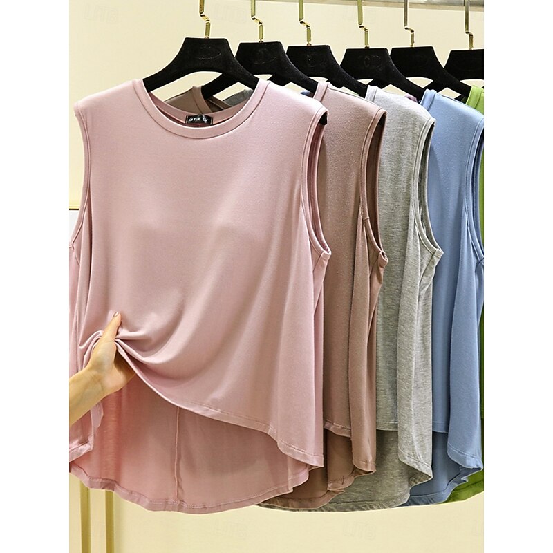 Women's Camisole Tank Top Solid Color Daily Casual Sleeveless Crew Neck Regular Tops Daily Black Pink Purple Green Khaki Summer Spring2